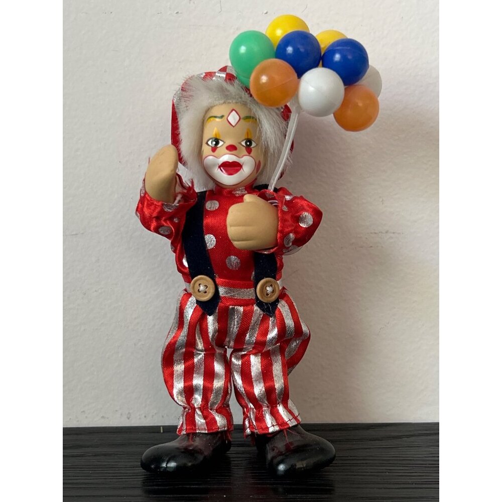 VTG K's Collection Circus Clown Figurine w/Balloons Poseable Porcelain Face 7.5"